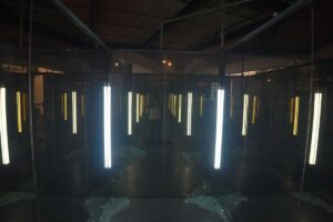 Caja de vidrio en sala de exposiciones