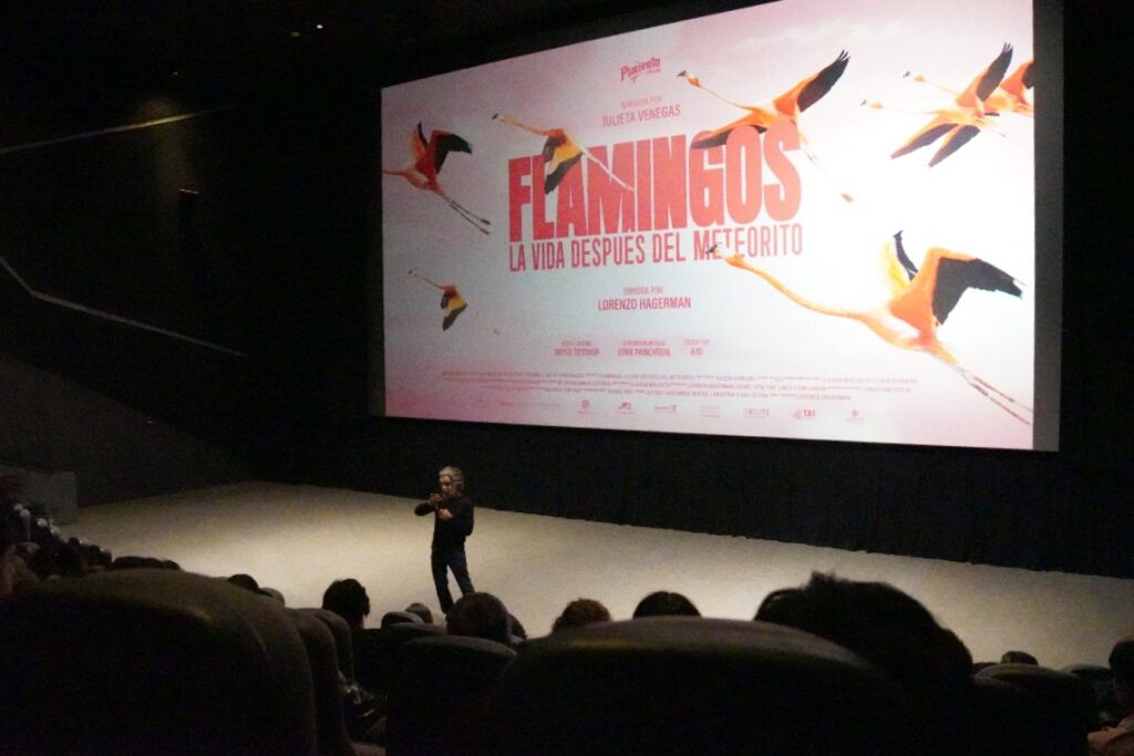 sala de cine con una persona parada